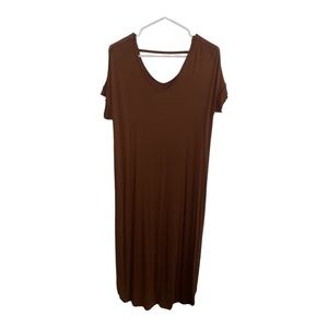 Lularoe Macy V-neck Brown Stretchy Cap Sleeve Rayon Maxi Dress | Size S